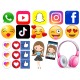 FEMMEMOJI22 Fata cu telefon si emoji Tik-Tok Facebook Yahoo imagine comestibila din vafa pentru tort 30x20cm